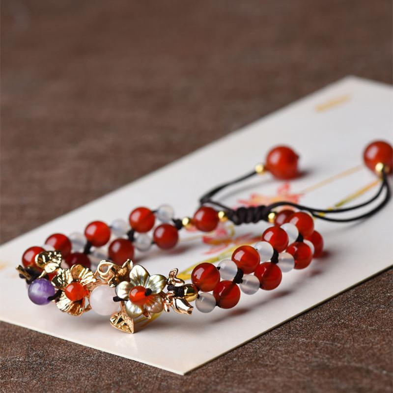 Браслет ручной работы, сладкий позолоченный ювелирный браслет с цветком граната для женщин