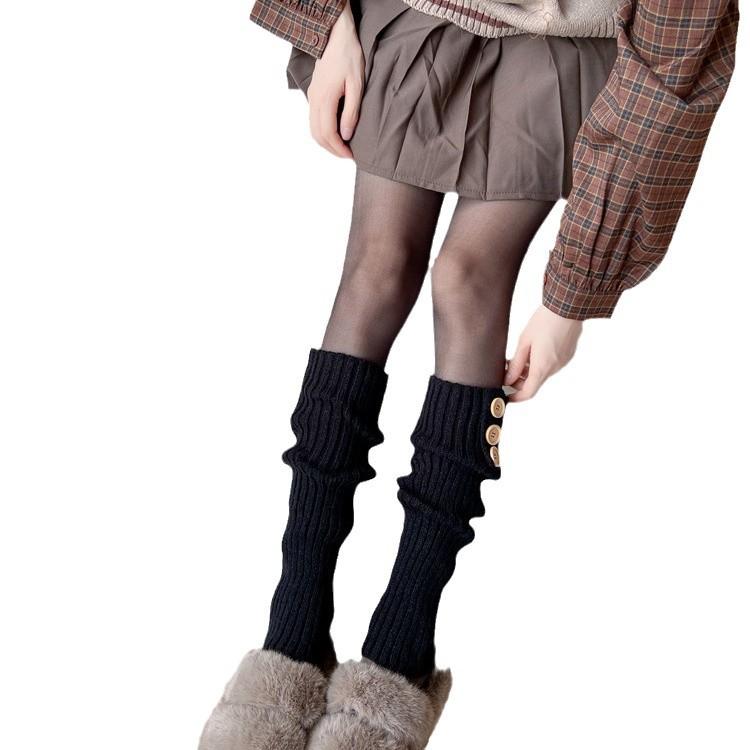 Женские теплые вязаные гольфы с пуговицами на осень и зиму, прямые, до икр, в стиле Харадзюку, для создания многослойного образа, чулки Spice Girls в стиле Y2k