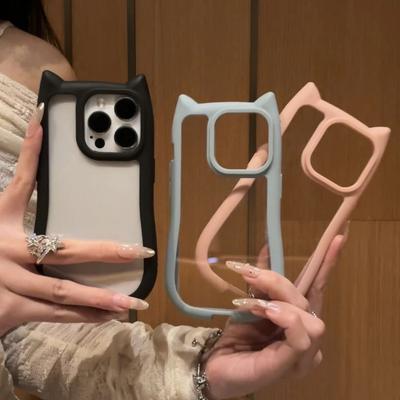 Объемные кошачьи ушки для чехла мобильного телефона Xiaomi 15/14/13/12 Redmi K70/60/50 для женщин Note13 Прозрачный