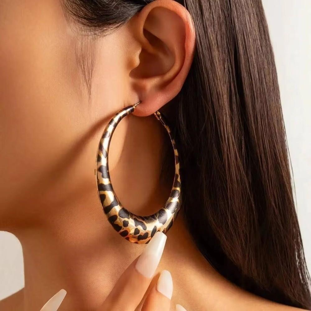 Leopard Print Piercing Earrings Vintage Charm Jewelry New Large Round Hoop Earring for Women
