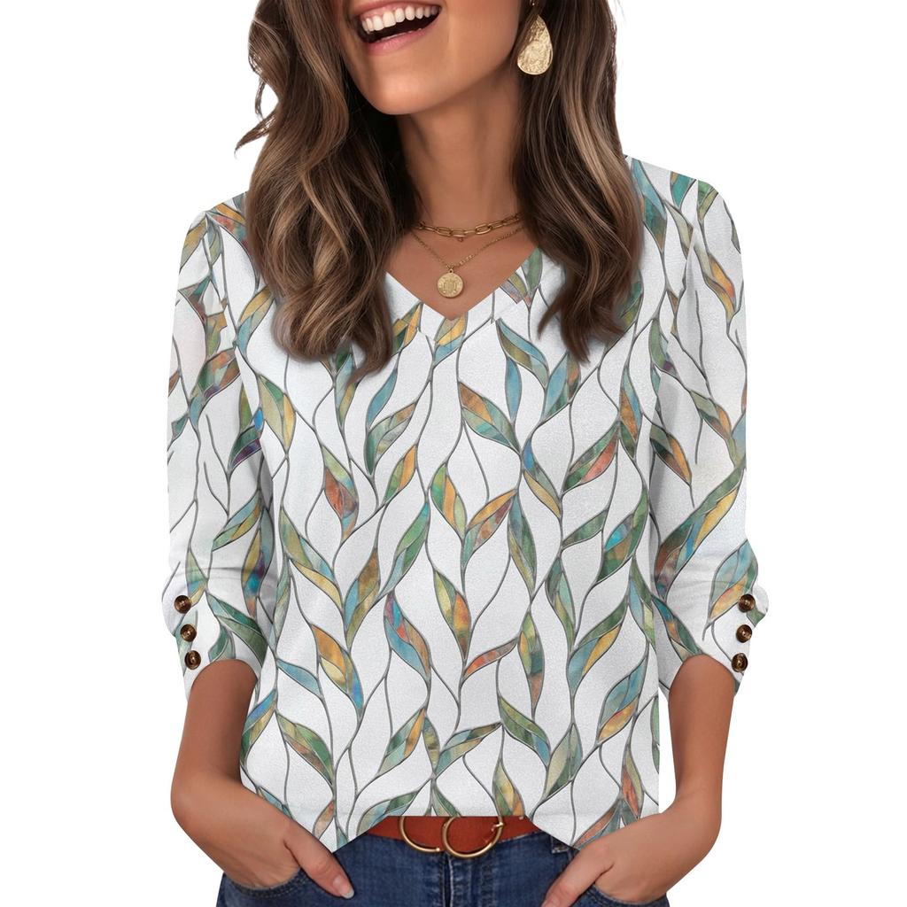 Women's Fashion, Casual And Retro V-neck Top