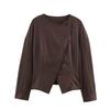 Womens Solid Color Long Sleeve Round Neck Button Front Cardigan With Side Slit Casual Street Style Outerwear