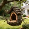 Подвесная кормушка для птиц в виде хижины, смола, форма домика на дереве, кормушка для птиц, всепогодный уличный домик для птиц с подносом для семян для декора сада и патио