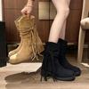 Модные женские сапоги тренд ретро толстый каблук западные женские туфли ботильоны с длинным голенищем стройнящие на устойчивом среднем каблуке размер 35-43
