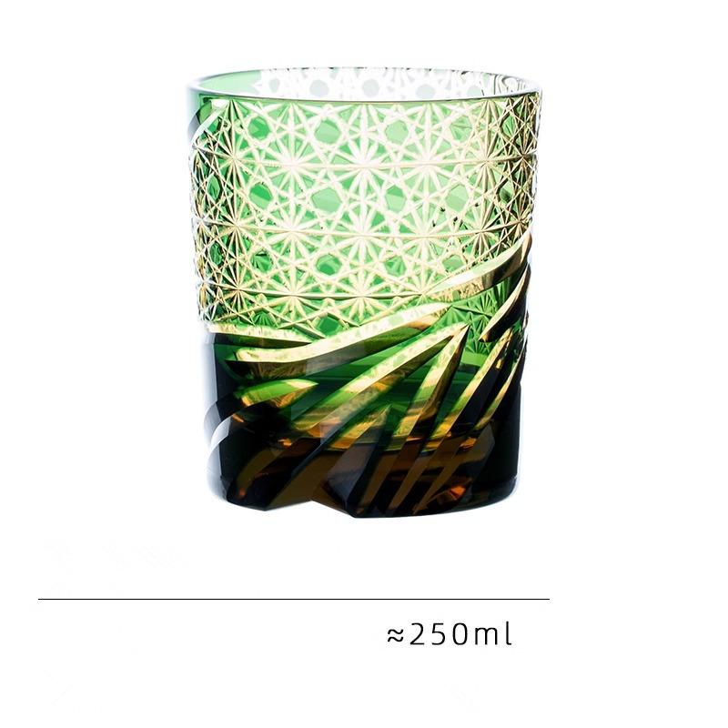 Japanese Vintage Edo Kiriko Whiskey Cup High Grade Crystal Wine Glass Dragon Eye Pattern Medieval Hand Cut Whisky Glass Gift Box