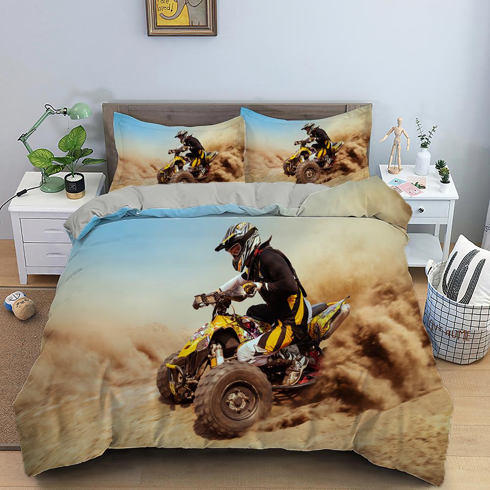 Motocross King Queen Bedding Set For Boys Adults Off-road Race Motorcycle Duvet Cover Dirt Bike Rider Polyester Comforter Cover