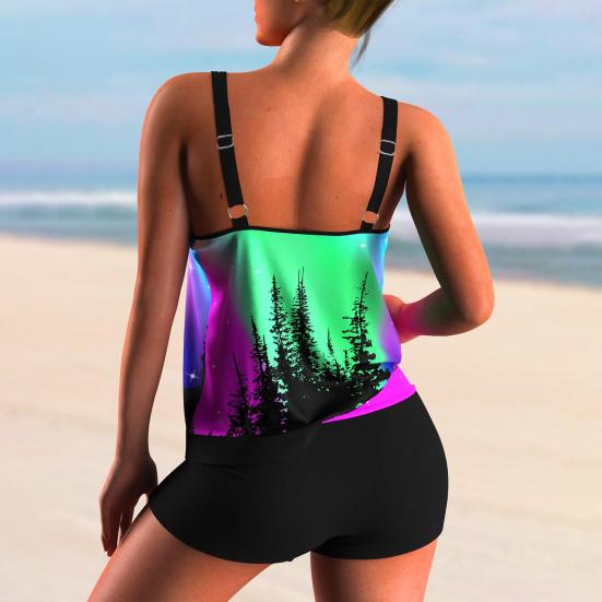 2 шт./компл. женские купальники с модным принтом, регулируемый двухсекционный купальный костюм без рукавов с закрытым животом