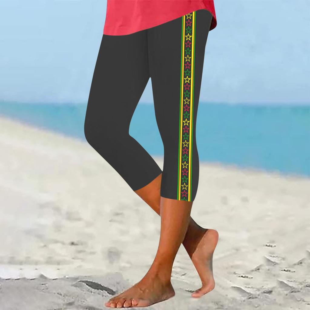 Leggings For Women, Cotton, Stretch, High Waisted, Womens Capris For Summer, Juneteenth Outfit