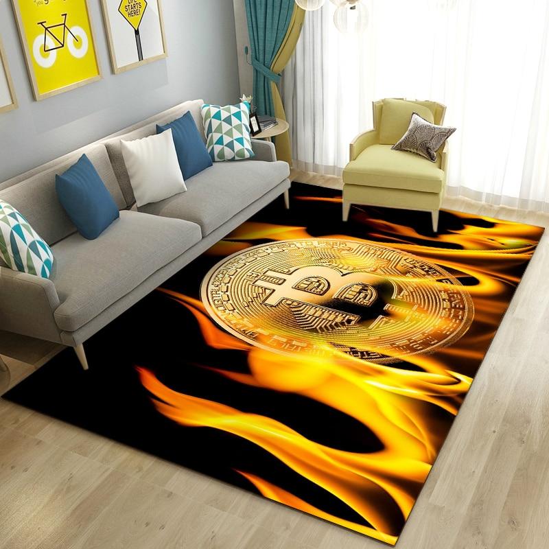 3D Bitcoin Area Rug Large,Carpet Rug for Living Room Bedroom Sofa Kitchen Doormat Decoration,Children Play Non-slip Floor Mat