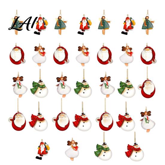 Cartoon Christmas Tree Hanging Set 16/24/32Pcs Wooden Ornaments Flying Angels Decorations Santa Claus Reusable Tags Ornaments for Holiday