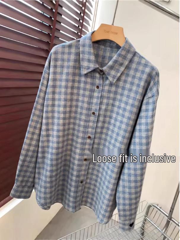 Blue Plaid Heart Embroidered Thick Cotton Long Sleeve Shirt - New Winter Arrival