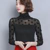 Spring Lace High-Neck Polka Dot Blouse: Long Sleeve, Slim Fit, Mesh Design for Women