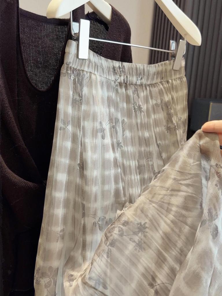 Женская летняя клетчатая шифоновая юбка с высокой талией и асимметричным подолом