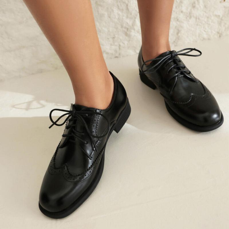Винтажная женская обувь 2024 года, весна, новые женские туфли-оксфорды из натуральной кожи на шнуровке, лоферы с круглым носком, однотонные балетки Zapatos