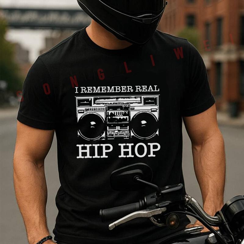 I Remember Real Hip-Hop Print Motorcycle T-Shirt Men And Women Aesthetic High Quality Cotton Te