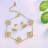 2PCS 18K Clover and Five Flower Bracelet Earring Set