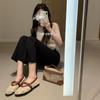 Sheepskin~ Breathable Hollow Crochet Splicing Shallow Mouth Flat Shoes with Mary Jane Shoes Women's Single Shoes