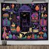 Черная кошка Библиотека Гобелен Настенный Ковер Оккультный Ведьмин Алтарь Ткань Таро Гобелены Эстетический Декор Спальни Печатные Гобелены