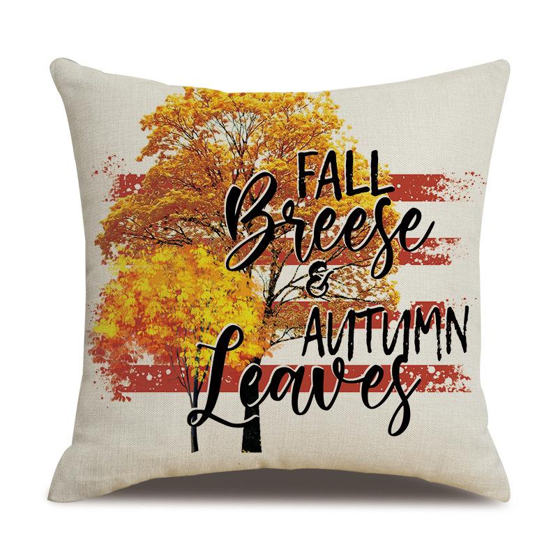 Thanksgiving Linen Pillowcase Autumn Pumpkin Print Pillow Cushion Cover