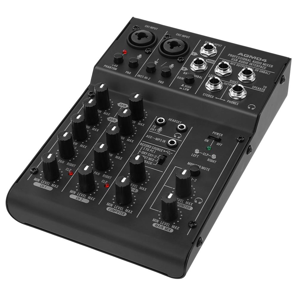 4-канальный мини-микшерный пульт, цифровой аудиомикшер, 2-полосный эквалайзер, встроенный фантомное питание 48 В, 5 В