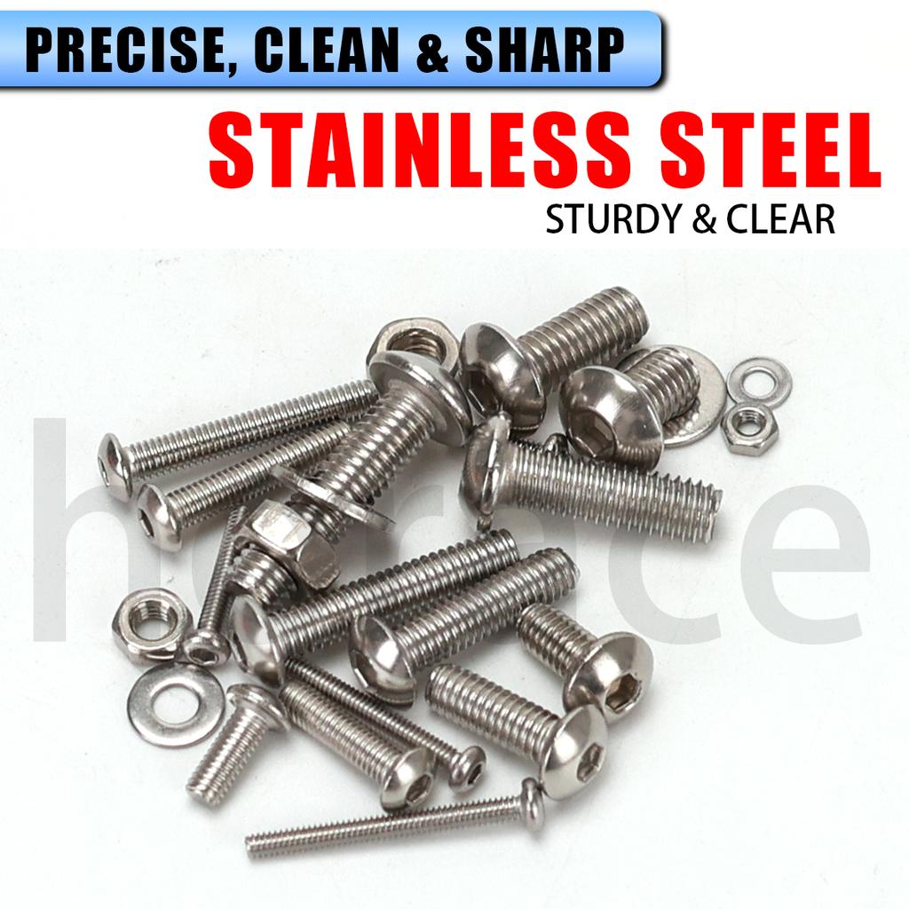 880pcs-stainless steel round cup hex bolt, nut, and washer set - M2-M5 sizes, includes hex wrench, suitable for DIY and repair.