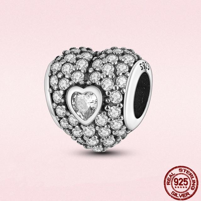 Круглые бусины в виде сердца из стерлингового серебра 925 пробы с изображением животных подходят для оригинального модного браслета-подвески DIY, модное серебро 925 пробы для изготовления ювелирных изделий