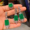Jewelry Simulation Emerald Ring Necklace Stud Earrings Set Creative Full Diamond Luxury Set 12 * 16