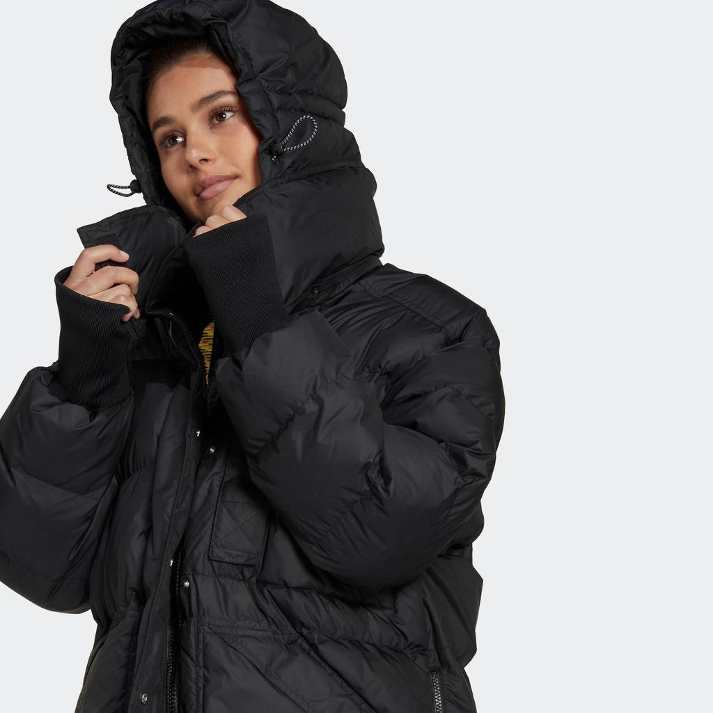 Adidas X Stella McCartney Collaboration Solid Color Logo Pocket Printed Long Cotton Coat Women Coats Black HI6082