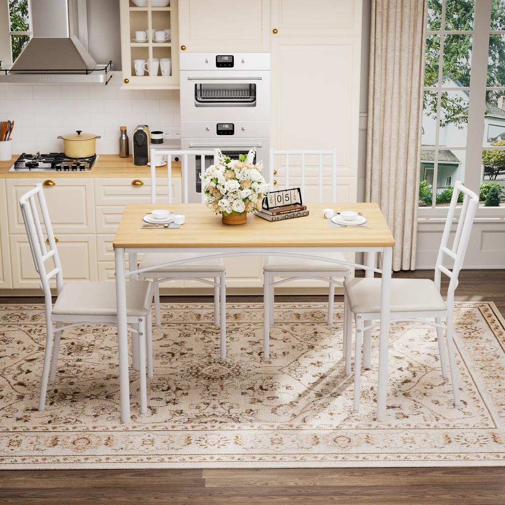 Dining table set, bar table with 4 dining chairs, industrial breakfast table for kitchen, living room, natural color and white, 110cm*60cm*76.5cm