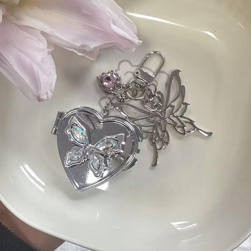 Милая бабочка в форме сердца складное зеркало брелок Y2K модный металлический брелок автомобильный держатель для ключей сумка подвеска украшение для девушки подарок