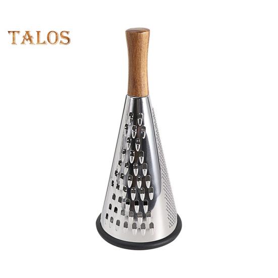 Конусная терка для сыра из нержавеющей стали с деревянной ручкой, 3-сторонняя терка для овощей, сыра, шоколада, овощей, кухонная терка для пармезана