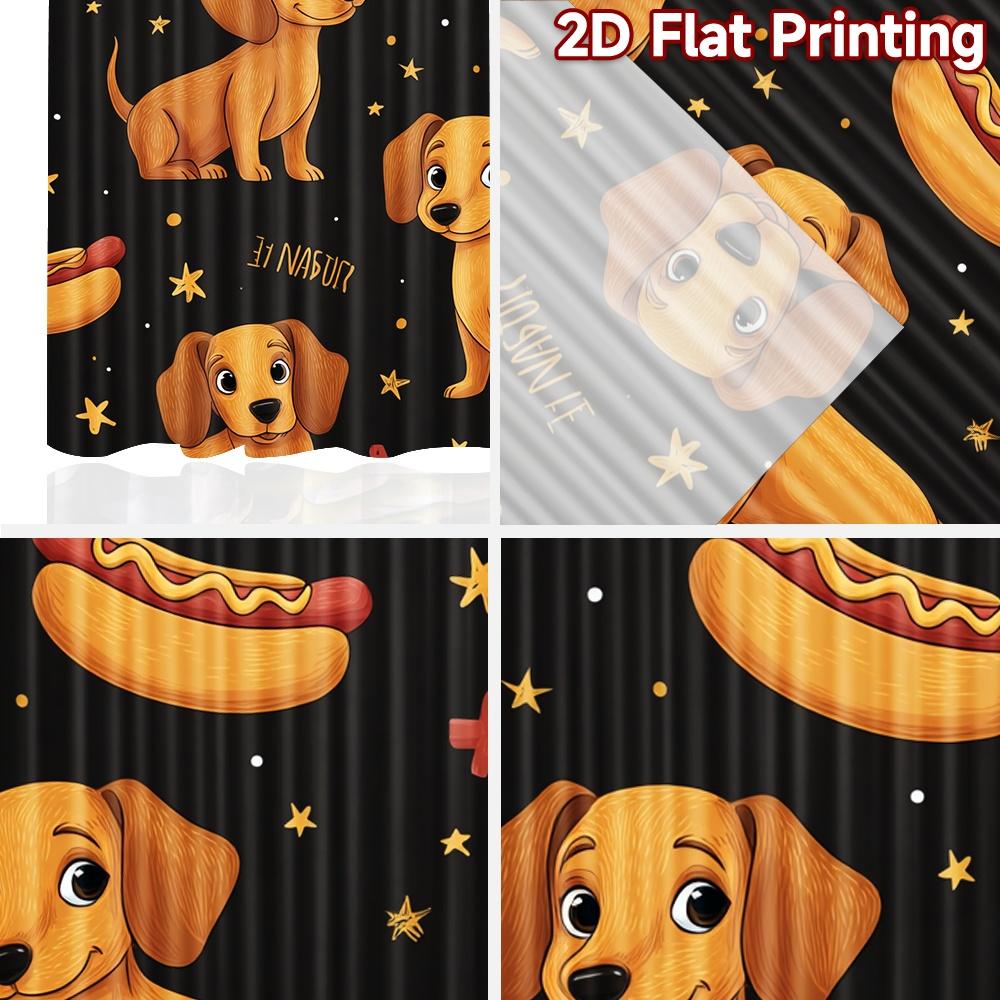 2D flat printing 2pcs Window Treatment Curtains Cute Dachshund Starry Night Digital Printed Polyester Drapes Festive Wall Decor