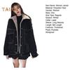 Women Jacket Thick Plush Lined Solid Color with Pockets Lapel Single-breasted Long Sleeves Warm Loose Denim Jacket Daily Outdoor Coat