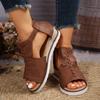 Foreign Trade Women's Shoes Rear Zipper Buckle Fish Mouth Wedge Heel Platform Sandals European and American Foreign Trade Hollow Buckle Open-toed Sand