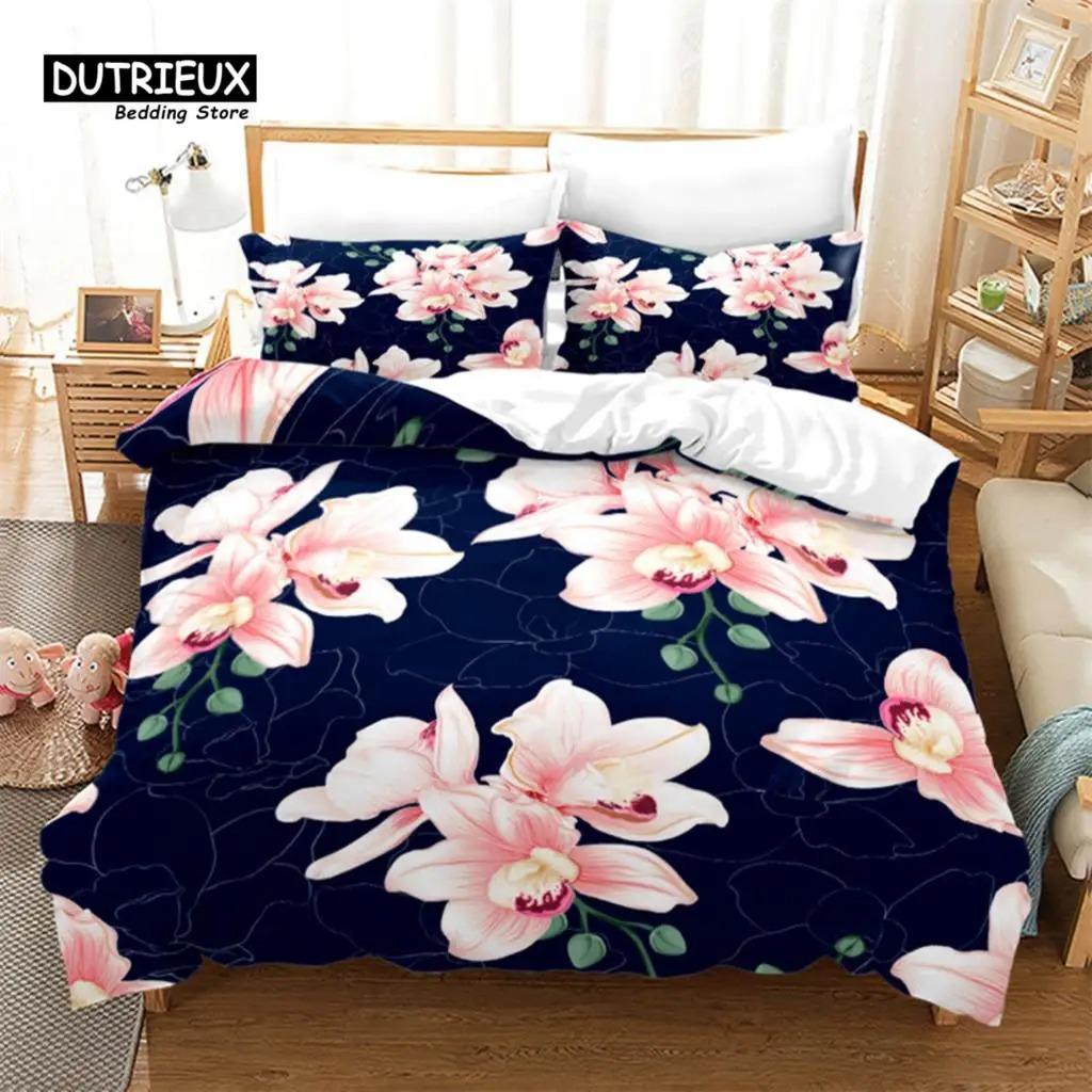 Soft Floral Duvet Cover With Pillowcases Summer Flowers 3D Print Bedding Collection King Queen Size For Adults Kids Girls Teens Decor