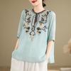 Летняя тонкая художественная ретро свободная повседневная этническая вышивка пуловер топ футболка для женщин