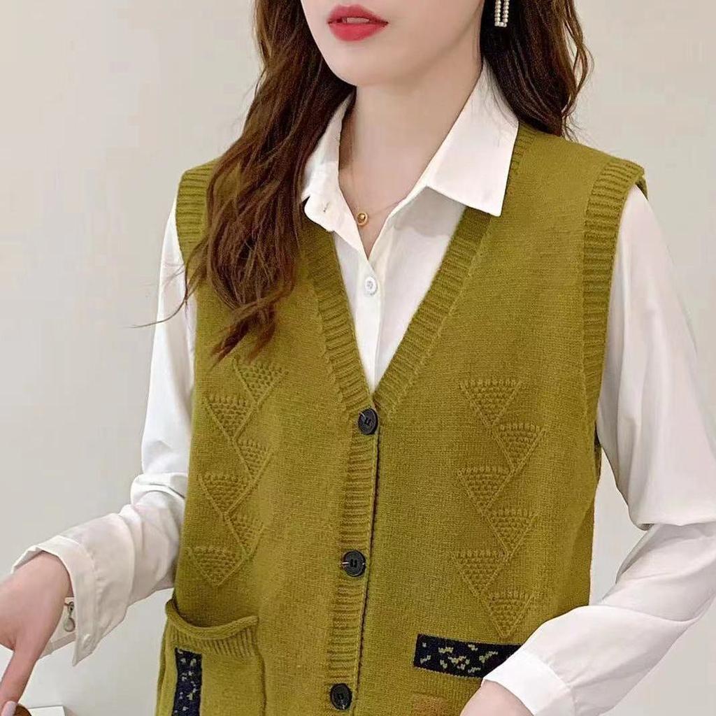 Retro Knitted Vest Cardigan Spring Autumn Loose Design Sense Small Sweater Tank Top Women Outwear Sweater Vest Female