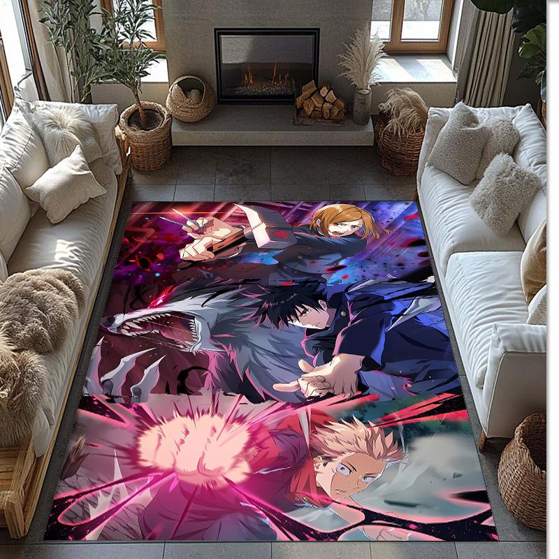 Soft Crystal Velvet Floor Rug,Jujutsu Kaisen Anti Slip Decorative Carpet, Plush Area Mat For Indoor Home Decoration