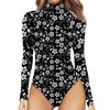 Women's Spring And Autumn One-piece T-shirt Slim Long Sleeve Half High Neck Vintage Printed Bodysuit Tops