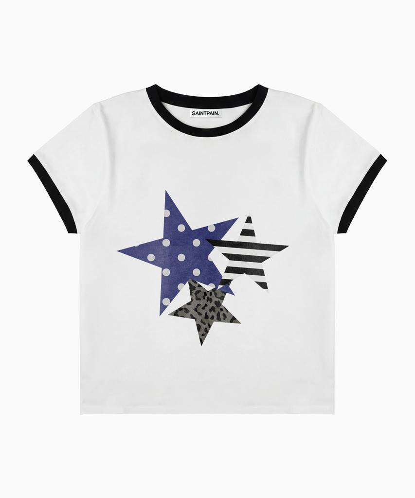 SAINTPAIN Sp Star Patchwork Crop Ringer T-Shirt White