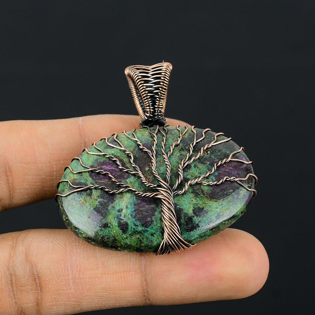 Древо Жизни Рубин в Fuchsite Gemstone Медная проволока Wrap Handmade Подвеска Ювелирные изделия для подарка