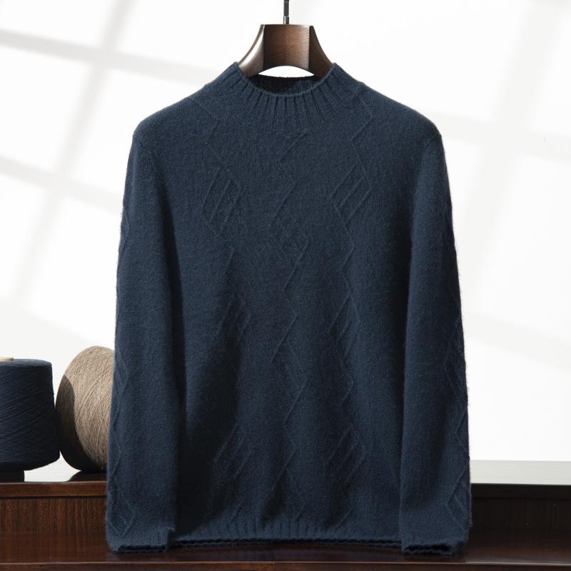 Мужской кашемировый свитер свободного кроя с круглым вырезом и ромбовидным узором, пуловер с длинным рукавом для осени и зимы.