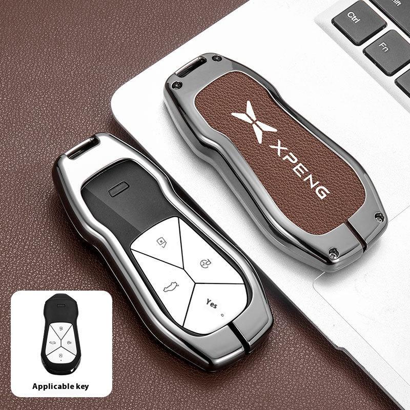 Чехол-брелок для ключа автомобиля из сплава+кожи для Xpeng Xiaopeng p7 p7i p5 g3 g3i g9 g6 22-23 Держатель Аксессуары для брелока в салоне