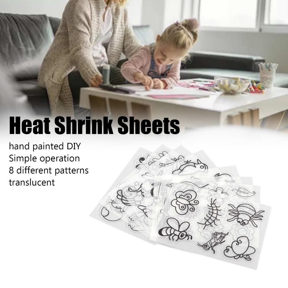 8pcs Colorable Heat Shrink Sheets Different Patterns Shrink Film Sheets DIY Keychain