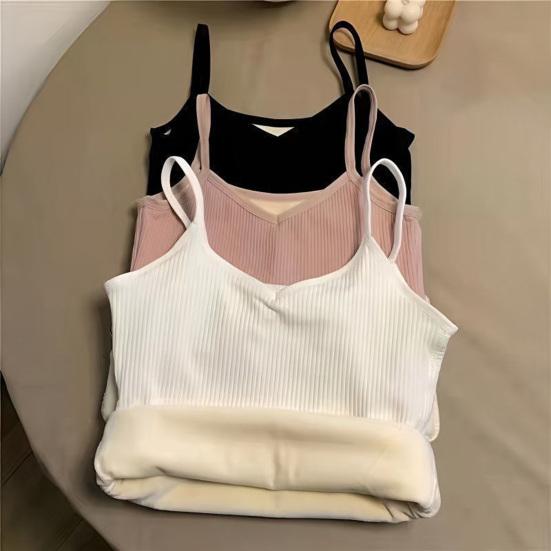 Women Sleeveless Thermal Tank Top Spaghetti Strap Fleece Lined Underwear Top Warm Camisole Base Layer