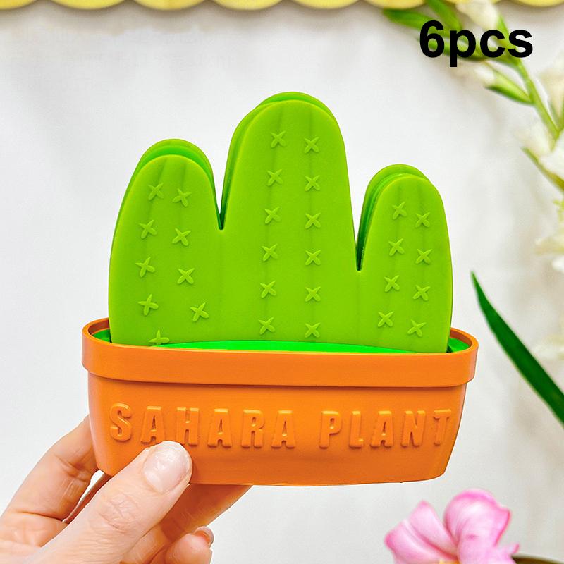 Anti Scald Cactus Coasters Set Anti-Fouling Heat Resistant Cactus Cup Mat With Stand Non-Slip Coaster Flowerpot Holder Tableware
