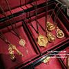 Ancient Gold Filigree Chiseled Pixiu Pendant Necklace, New Chinese Style, Rich Woman Hammer Lotus Leaf Gourd Fulu Rope Chain