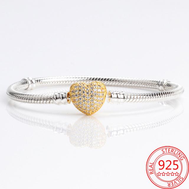 Подлинный браслет Classic Moment из стерлингового серебра S925 пробы со сверкающей круглой застежкой в форме сердца и звездой Pav éBracelet для девушки, ювелирное украшение в подарок