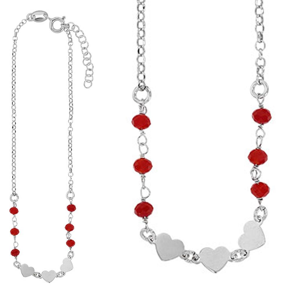 Les Trésors De Lily [R4996] - Handmade Silver Anklet 'Love' Silver Red (rhodium) - 26cm 5mm (heart)