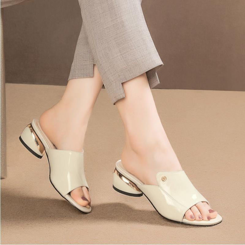 Модные женские шлепанцы, женские шлепанцы на квадратном каблуке, летняя обувь на высоком каблуке, уличные шлёпанцы с открытым носком, женские туфли-лодочки Zapato Mujer